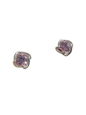 Pink Gemstone Silver Plated Stud Earrings Round Cut Stylish Secure Backing Gift